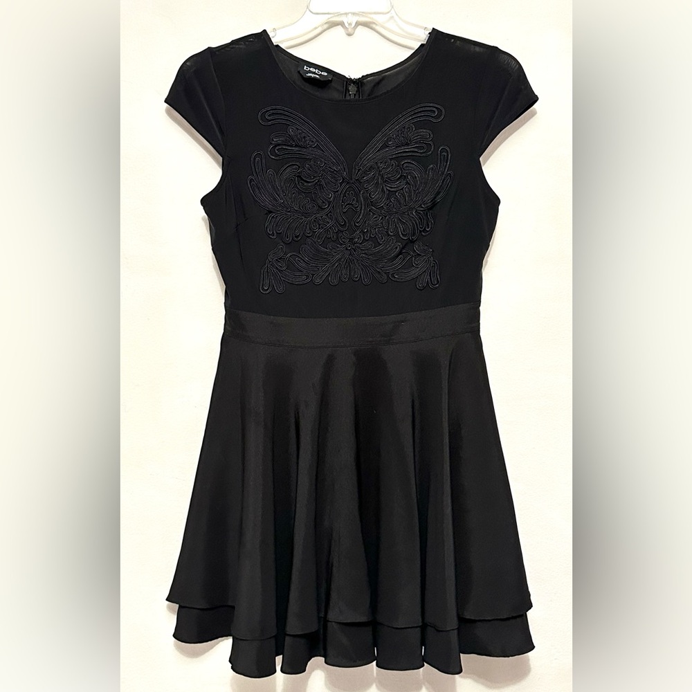 Bebe Embroidered Little Black Cocktail Dress Size 8 Party Date Event Birthday